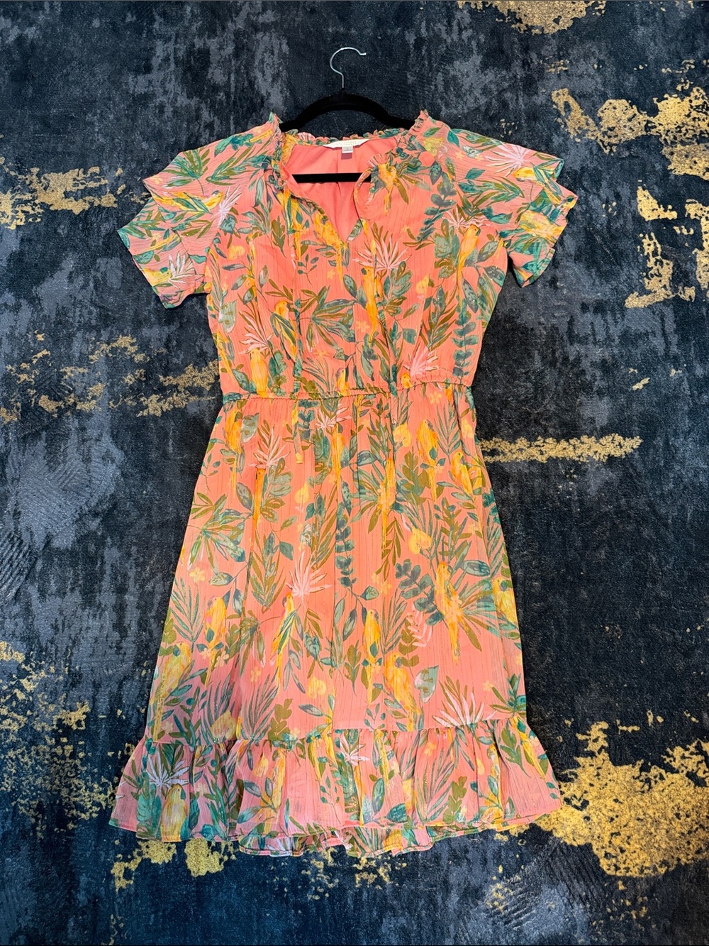 LC Lauren Conrad Coral Tropical Floral Short-Sleeve Romper